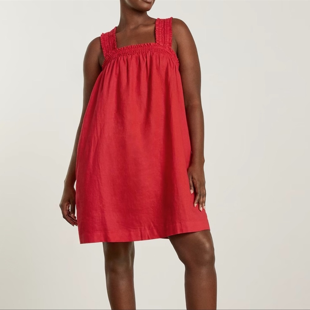 Everlane The Linen Smocked Red Dress NWT